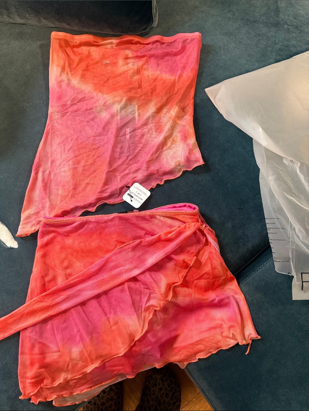 Fashion Nova Pink-Orange Tie-Dye Sarong Swim Cover Set
